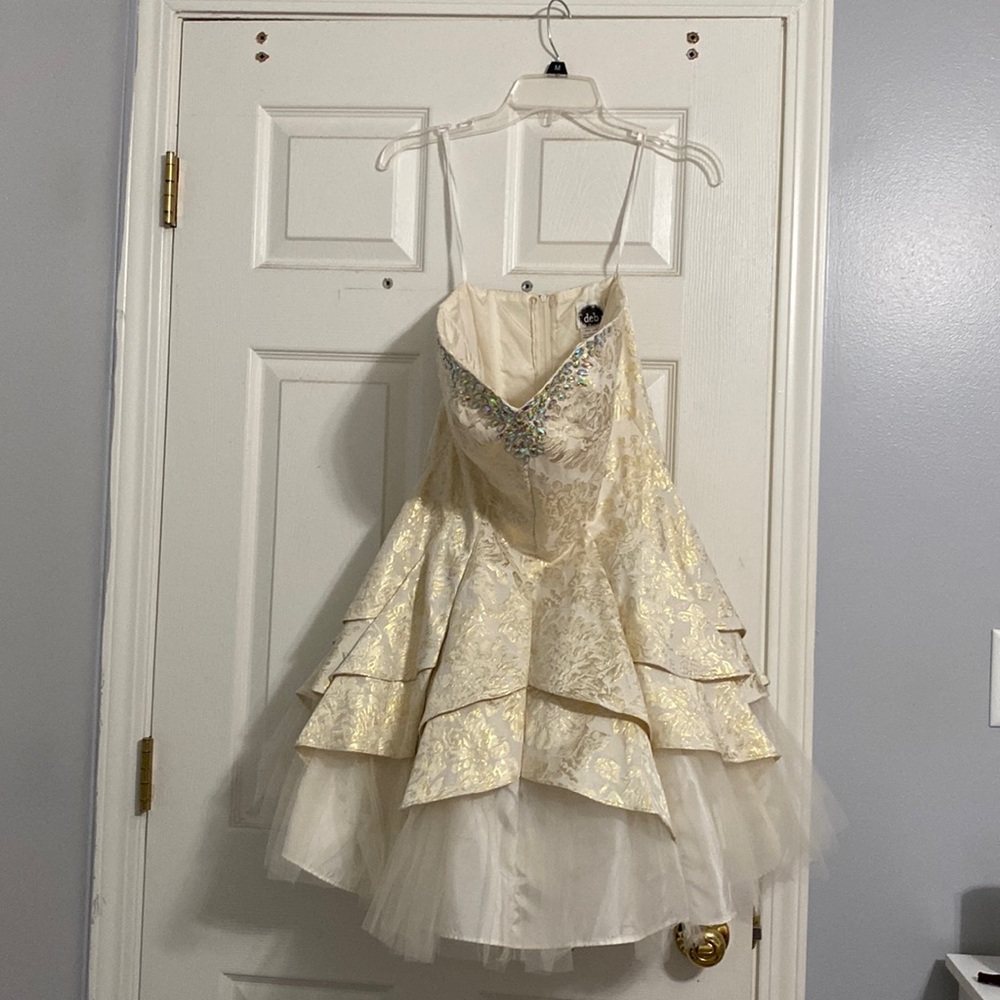 Cream and gold homecoming dress